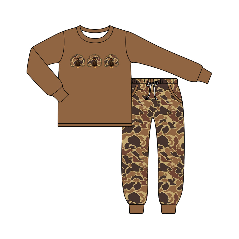 Thanksgiving camo turkey pumpkin long sleeve top matching legging boy outfit preorder