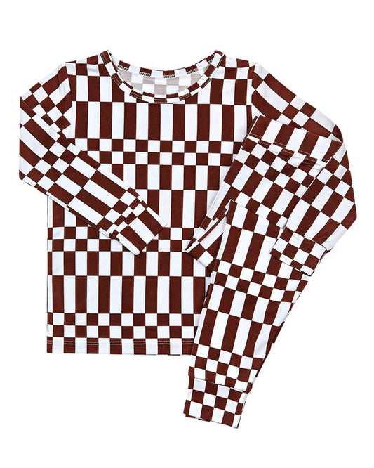Plaid print long sleeve top matching pants boy outfit preorder