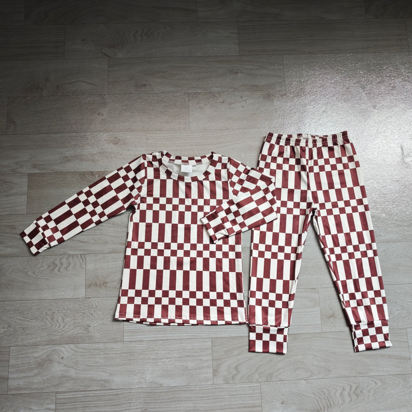 Plaid print long sleeve top matching pants boy outfit preorder