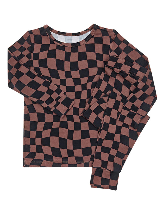 Plaid print long sleeve top matching pants boy outfit preorder
