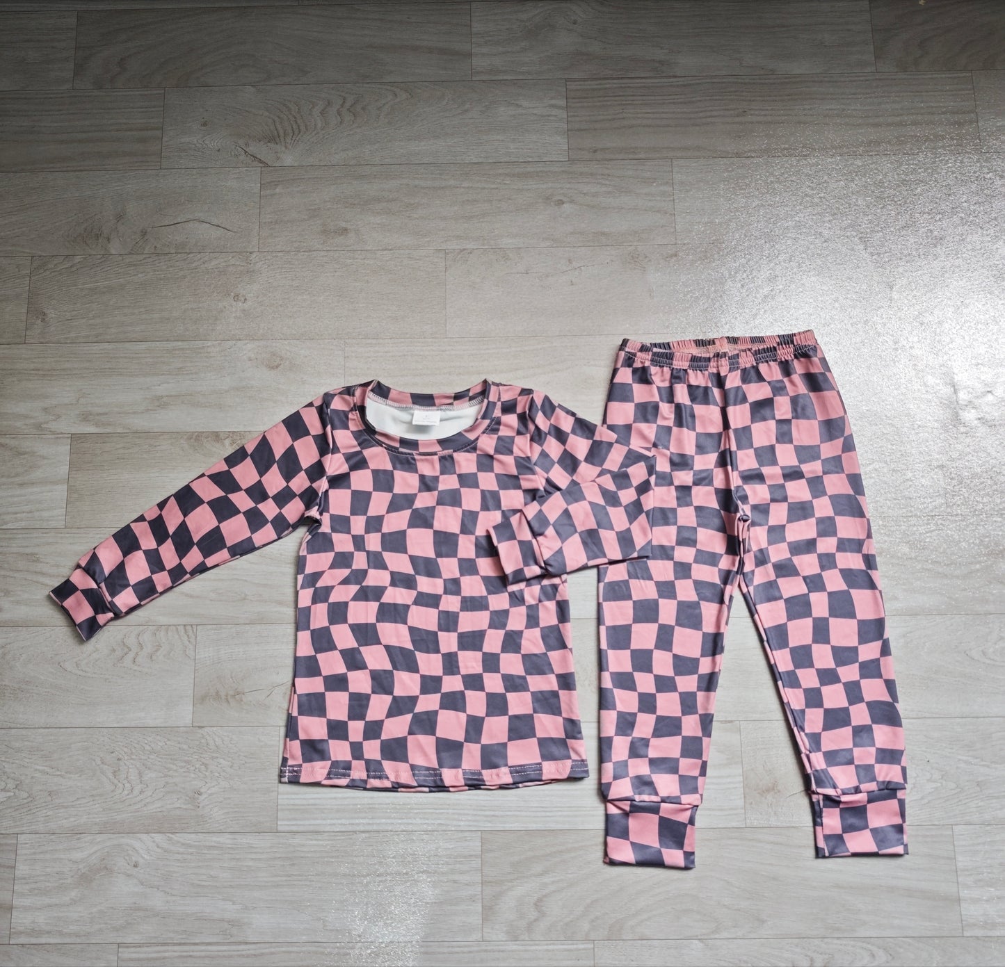 Plaid print long sleeve top matching pants boy outfit preorder