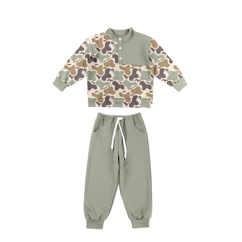 Dog duck camo long sleeve top matching pants boy outfit preorder