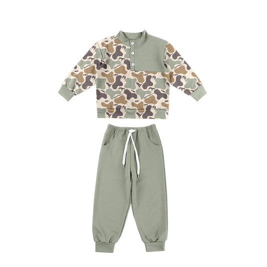 Dog duck camo long sleeve top matching pants boy outfit preorder