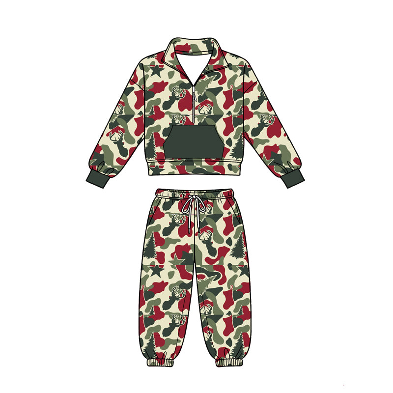 Christmas deer camo long sleeve pullover top matching pants boy outfit preorder