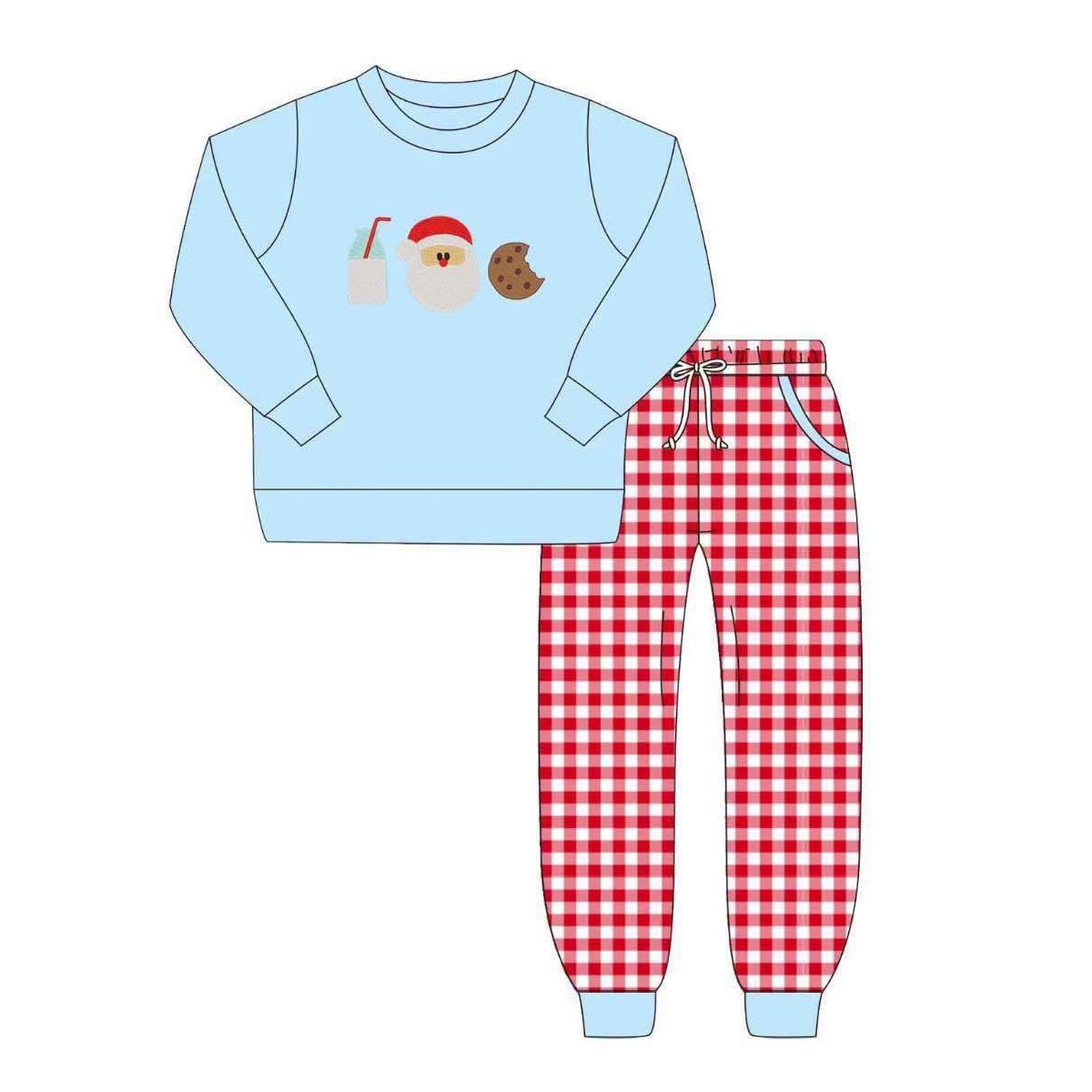 Christmas santa cookie milk print long sleeve top matching pants boy outfit preorder
