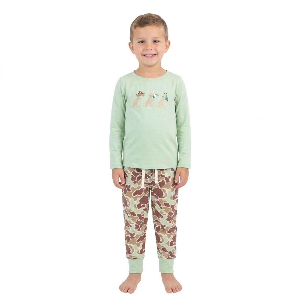 Dog duck print long sleeve top matching pants boy outfit