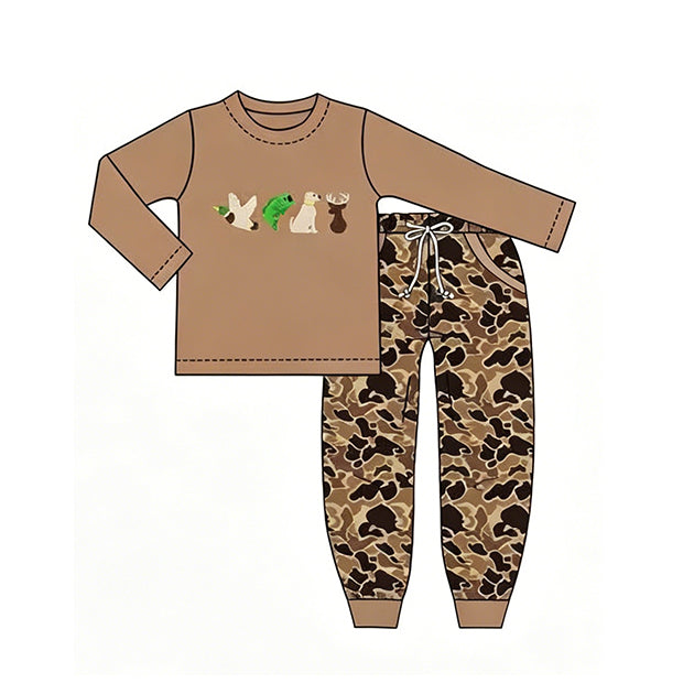 Dog fish duck print long sleeve top matching pants boy outfit preorder