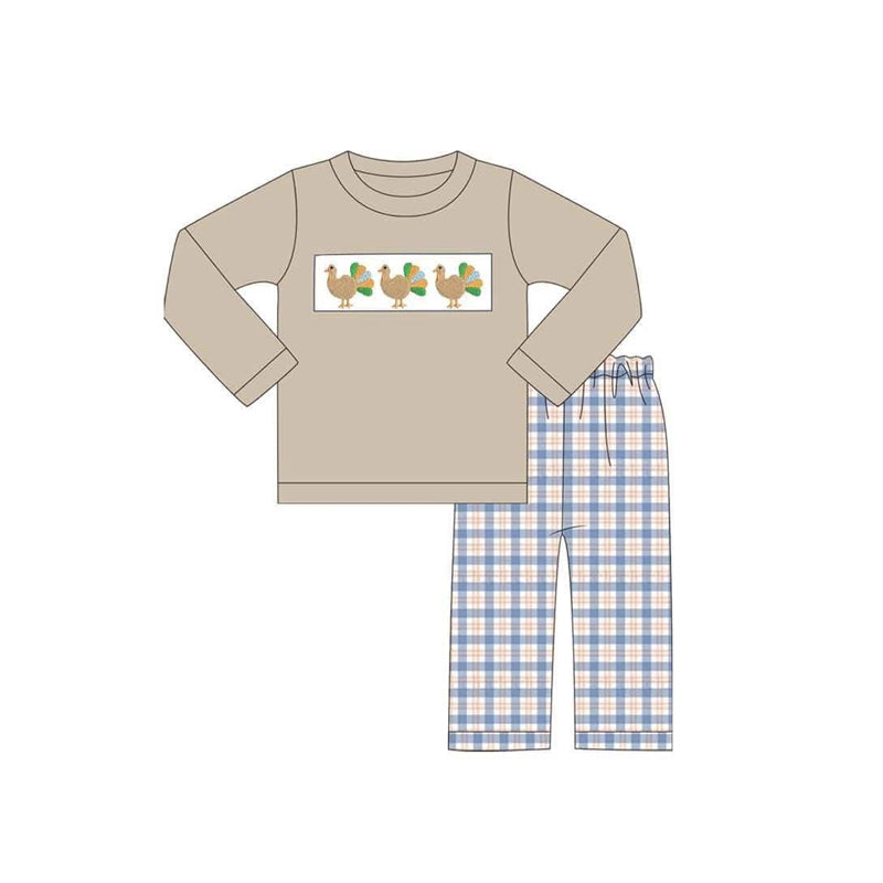 Thanksgiving turkey print long sleeve top matching pants boy outfit preorder