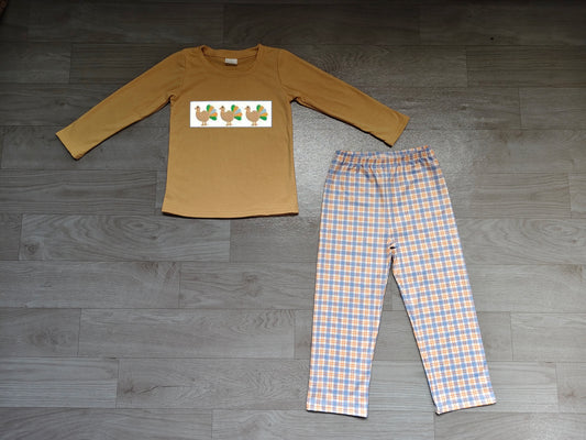 Thanksgiving turkey print long sleeve top matching pants boy outfit preorder