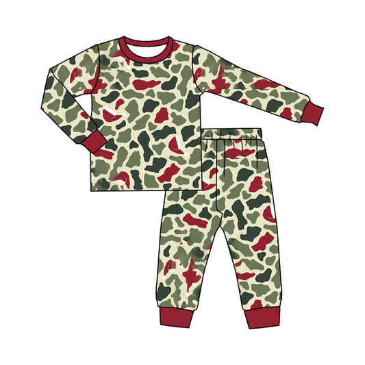 Christmas green red camo print bouy long sleeve pajama set preorder