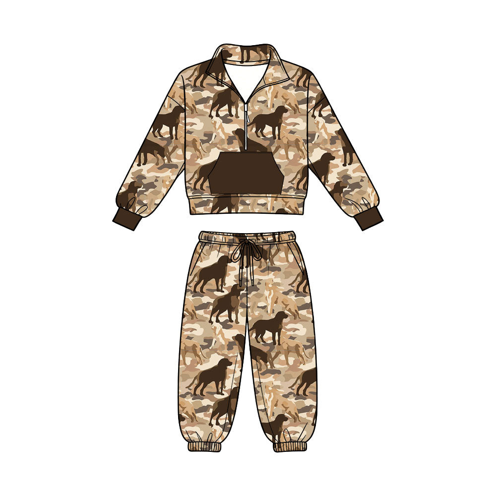 Dog print long sleeve pullover top matching pants boy outfit preorder