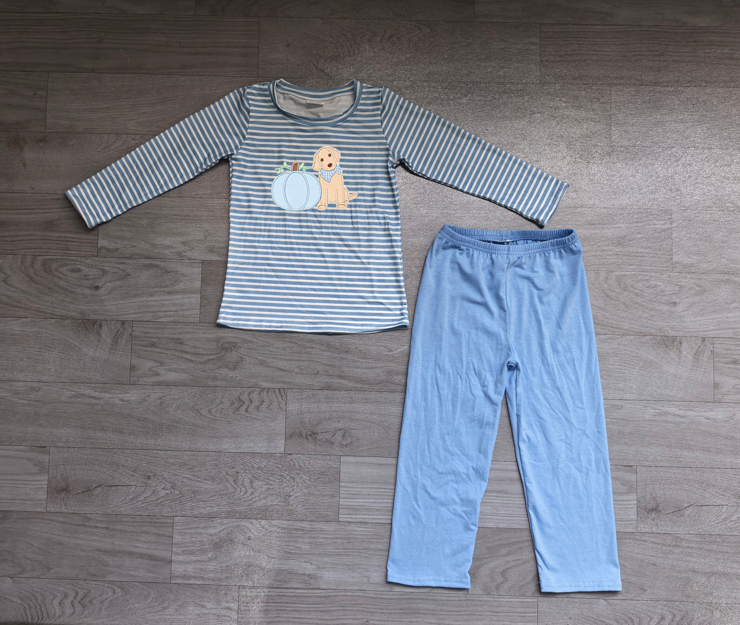 Boy long sleeve fall embroidery pumpkin matching pants boy spring fall outfit preorder