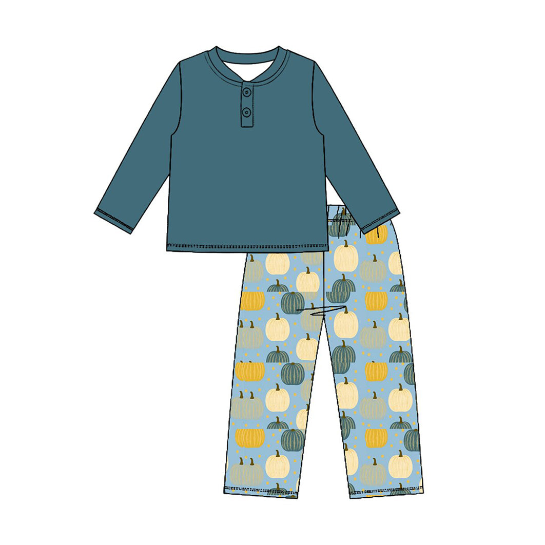 Boy long sleeve solid color top matching pumpkin pants fall outfit preorder