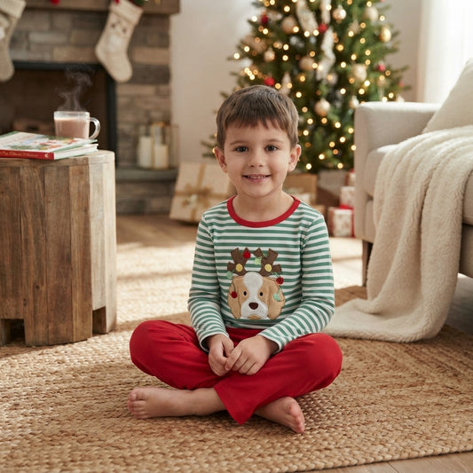Boy long sleeve embroidery Christmas top matching pants fall outfit