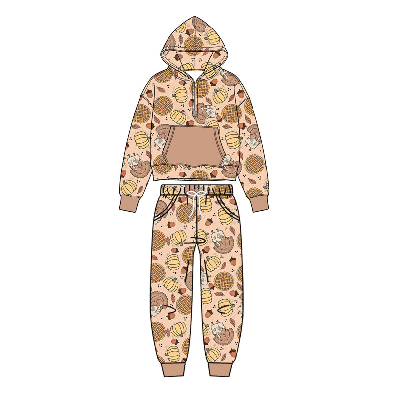 Boys long sleeve Thanksgiving turkey top matching pants fall outfit preorder