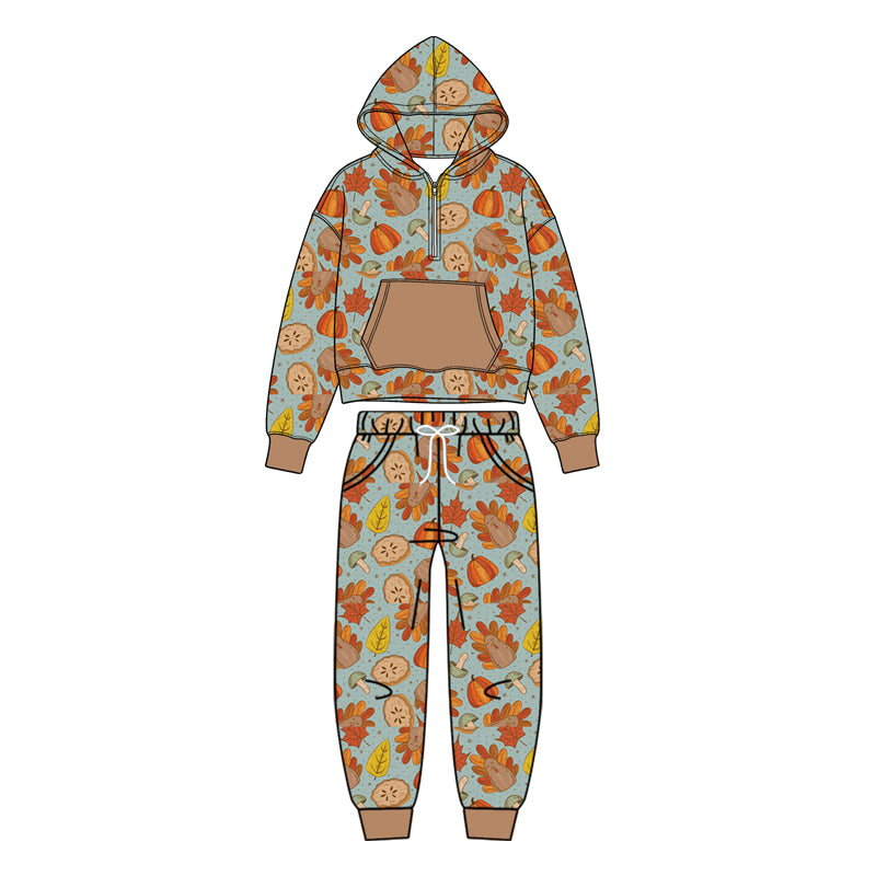 Boys long sleeve Thanksgiving turkey top matching pants fall outfit preorder