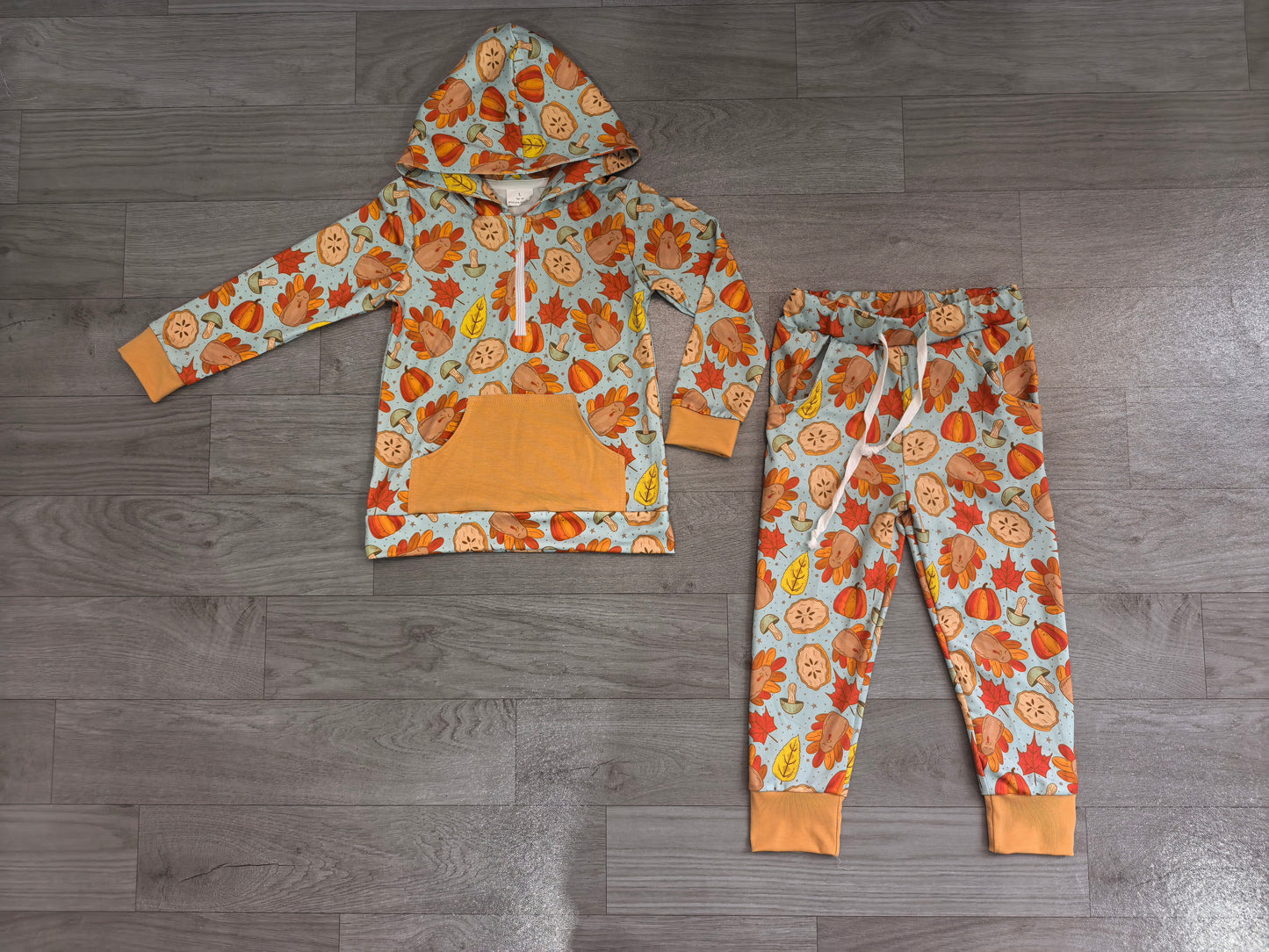 Boys long sleeve Thanksgiving turkey top matching pants fall outfit preorder
