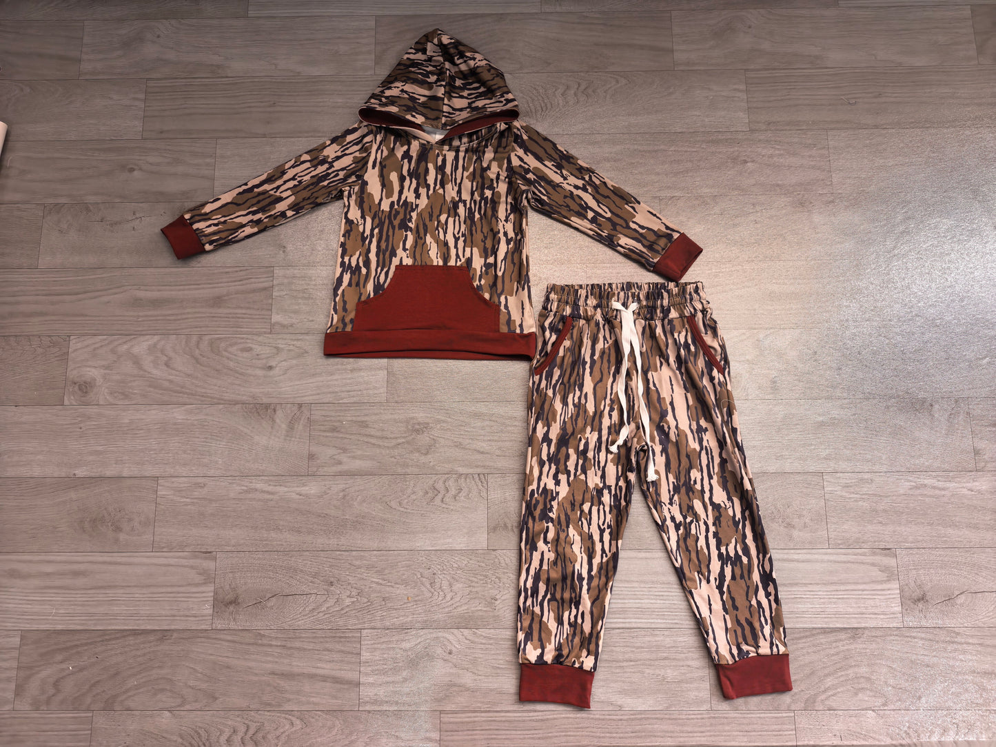 Camo print long sleeve hoodie top matching pants boy outfit preorder