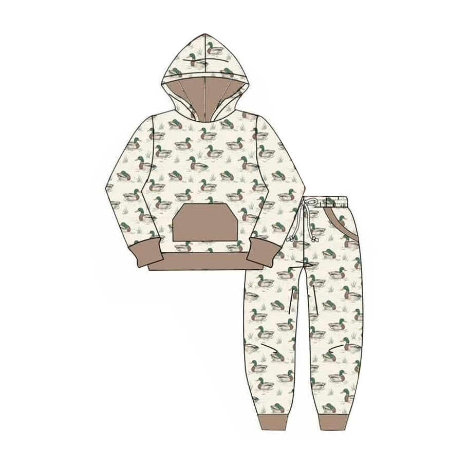 Mallard duck print boys long sleeve hoodie set outfit preorder