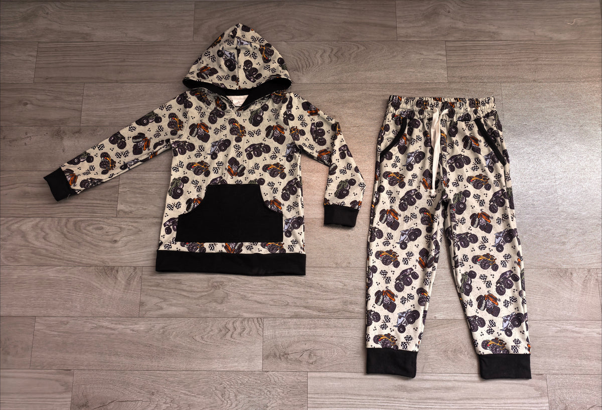 Racing car print boys long sleeve hoodie set outfit preorder