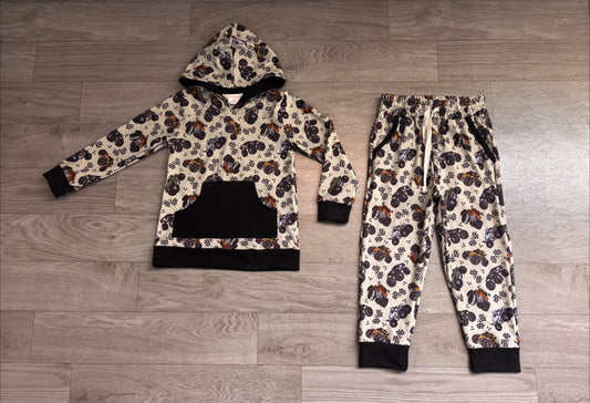 Racing car print boys long sleeve hoodie set outfit preorder