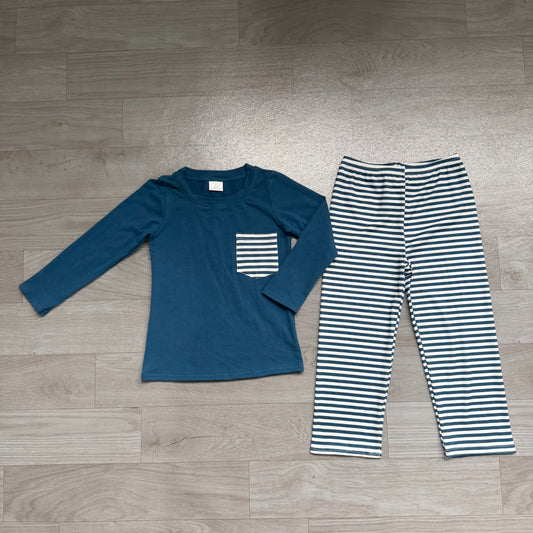Navy pocket print boys long sleeve set outfit preorder