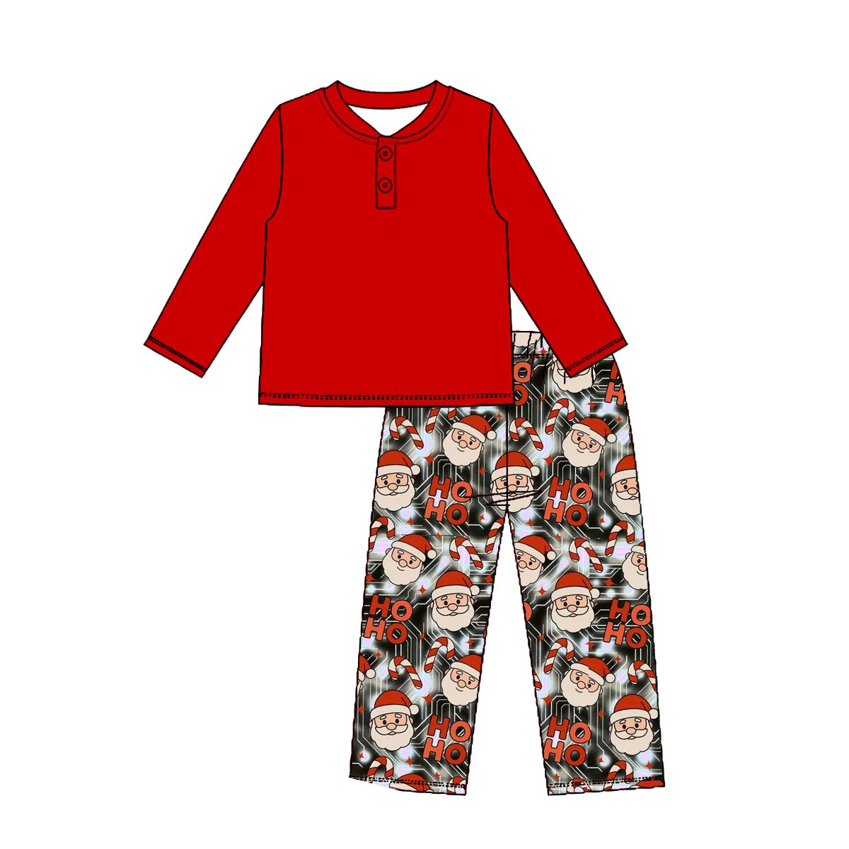 Red long sleeve top matching christmas hoho pants girls wholesale factory price outfit preorder