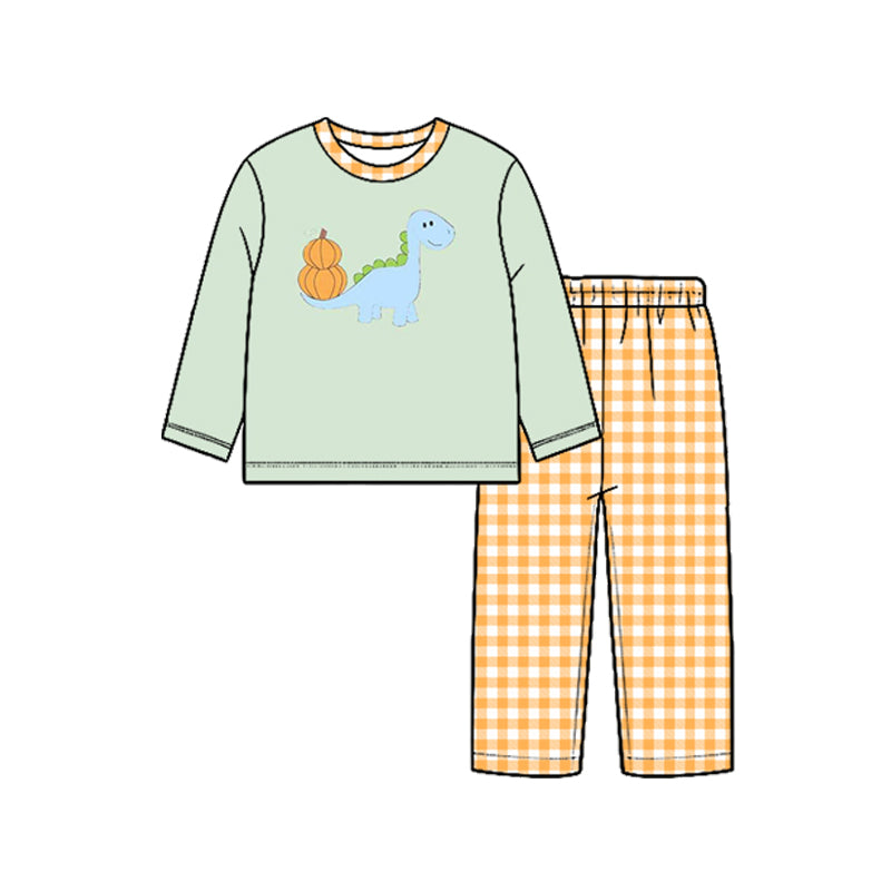 Long sleeve dinosaur pumpkin top matching pants boy wholesale factory price outfit preorder