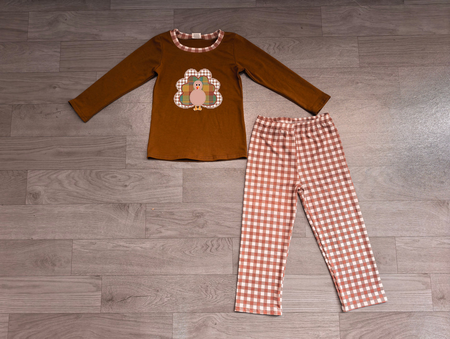 Long sleeve thanksgiving embroidery turkey top matching pants boy wholesale factory price outfit preorder