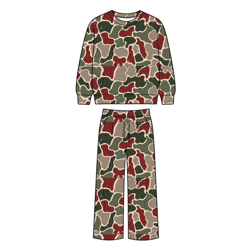 Long sleeve Christmas red green camo top matching pants wholesale factory price outfit preorder