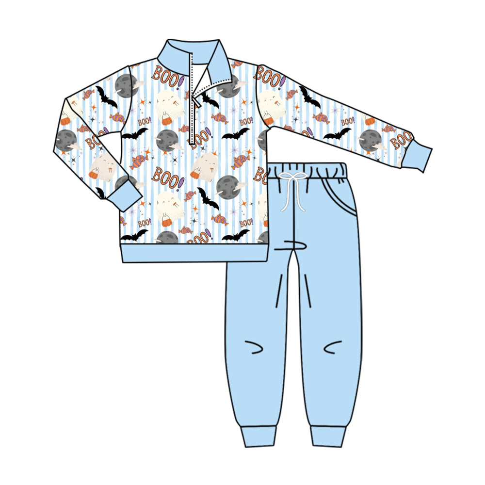 Long sleeve halloween ghost bow top matching pants boys wholesale factory price outfit preorder