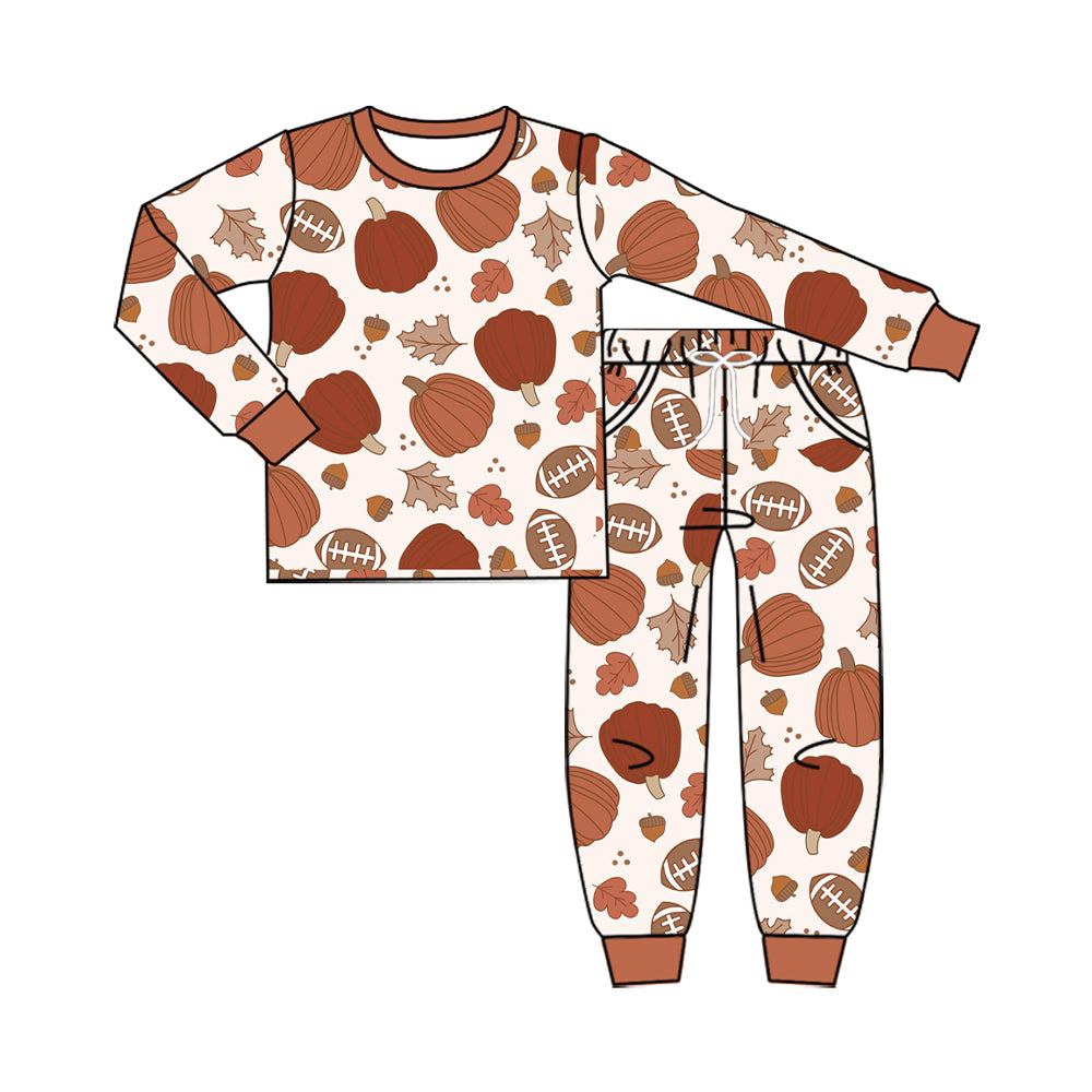 Fall pumpkin boys long sleeve pajama set outfit preorder