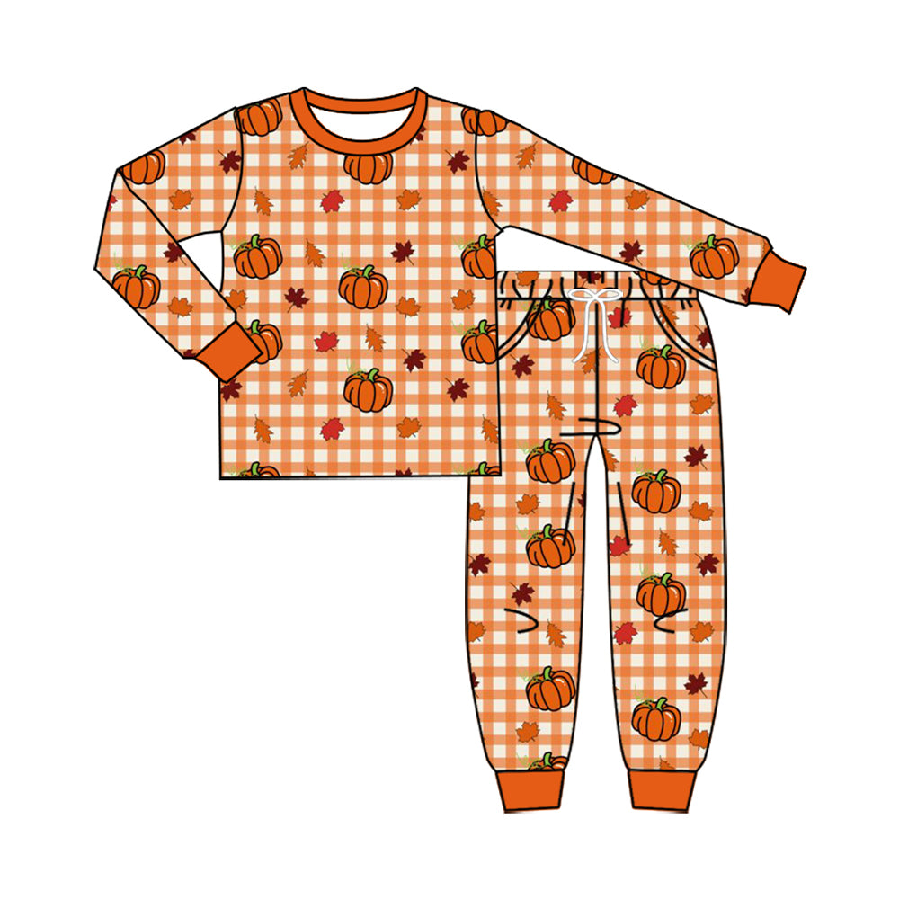Fall pumpkin boys long sleeve pajama set outfit preorder