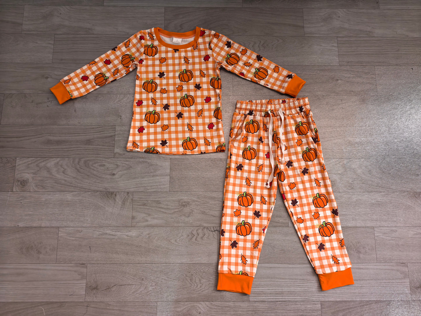 Fall pumpkin boys long sleeve pajama set outfit preorder