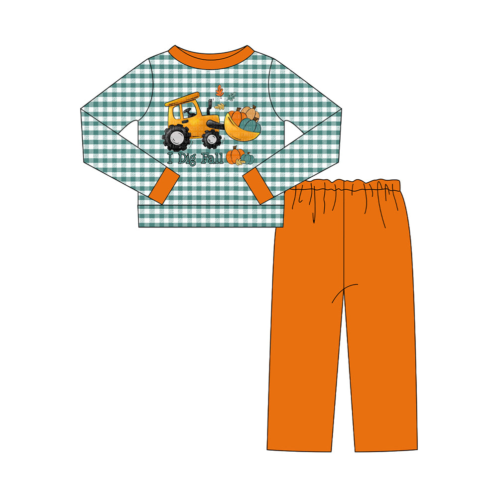 Fall Pumpkin truck boys long sleeve pajama set outfit preorder