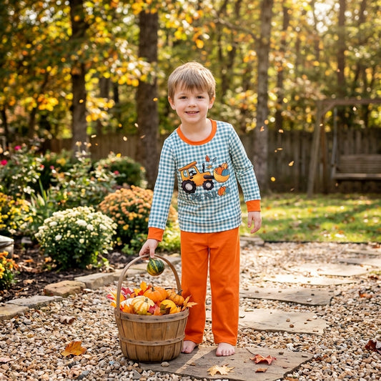 Fall Pumpkin truck boys long sleeve pajama set outfit