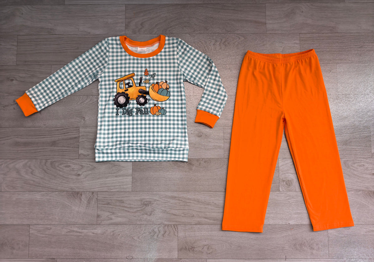 Fall Pumpkin truck boys long sleeve pajama set outfit preorder