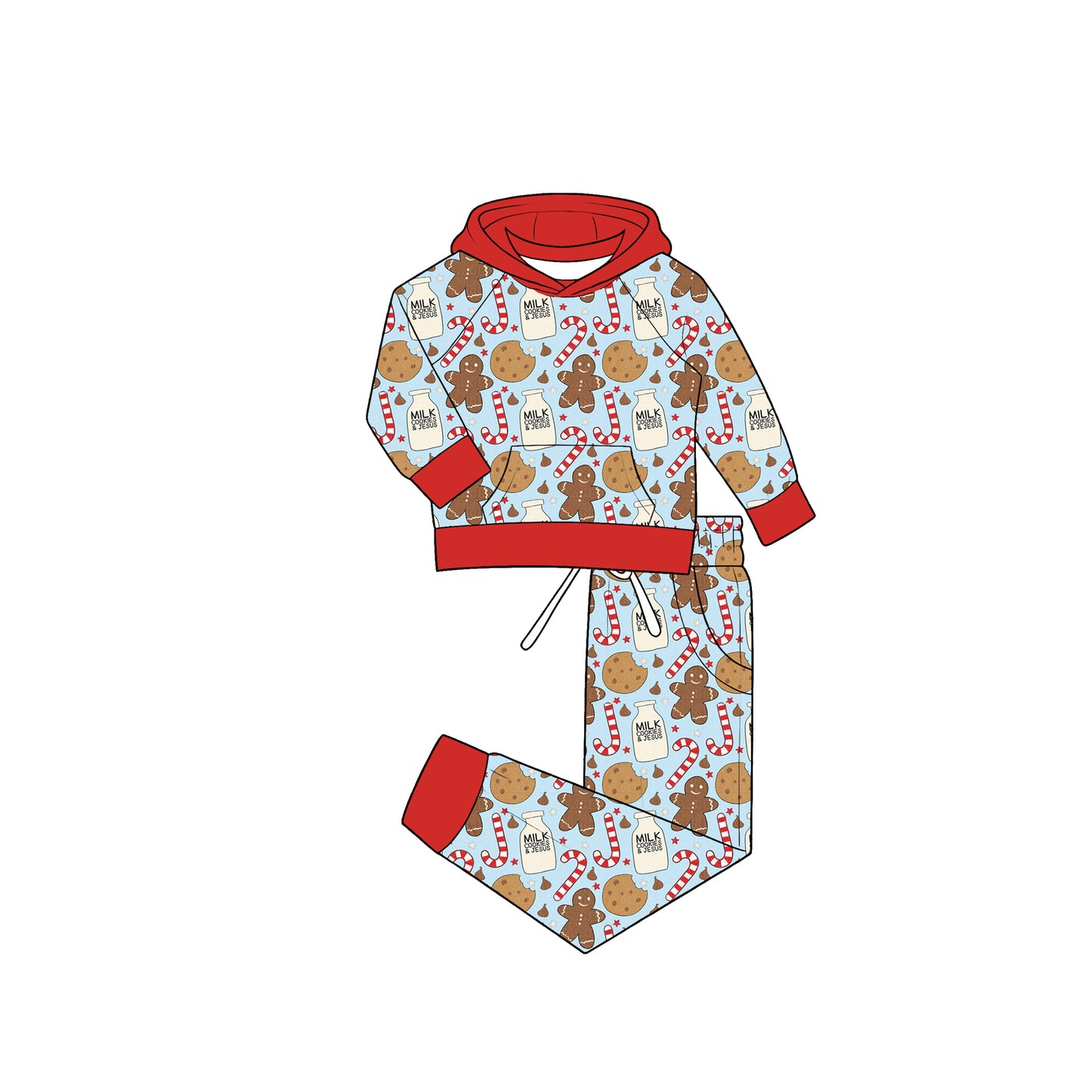 Christmas gingerbread print boys long sleeve outfit preorder