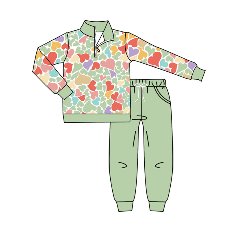 Valentines camo heart dog print boys long sleeve outfit preorder
