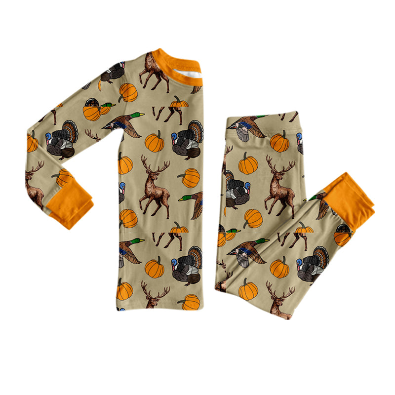 Fall Pumpkin deer duck boy long sleeve pajama set outfit preorder