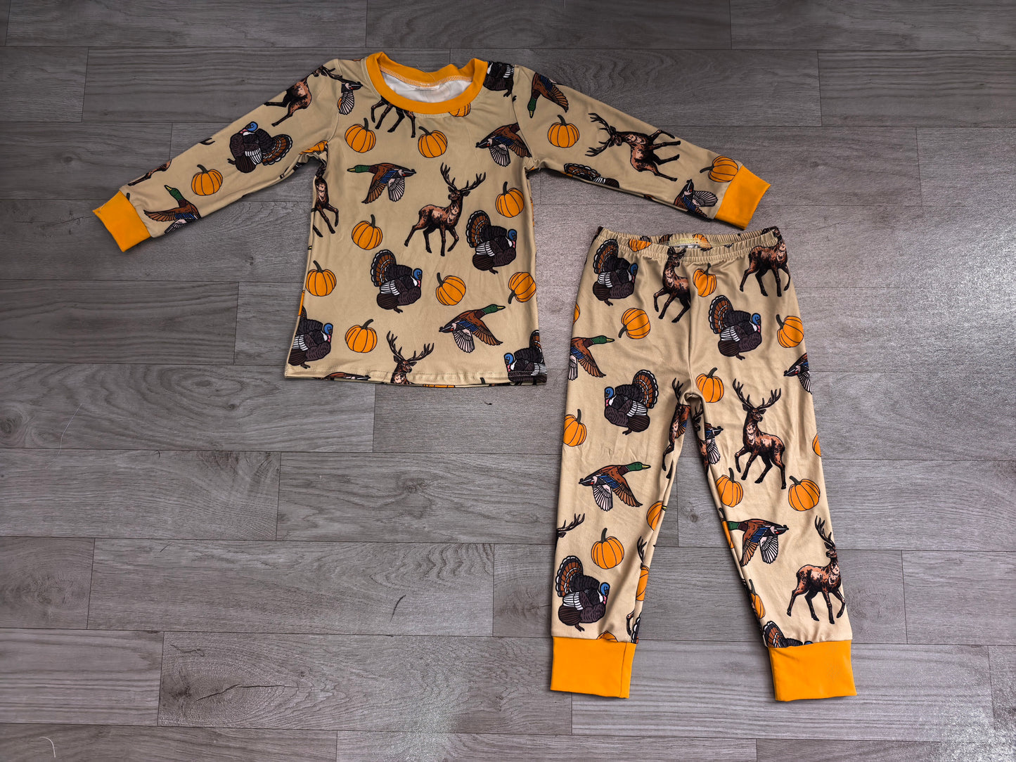 Fall Pumpkin deer duck boy long sleeve pajama set outfit preorder