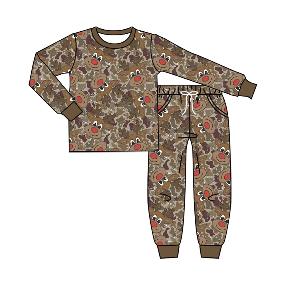 Christmas deer  boy long sleeve pajama set outfit preorder