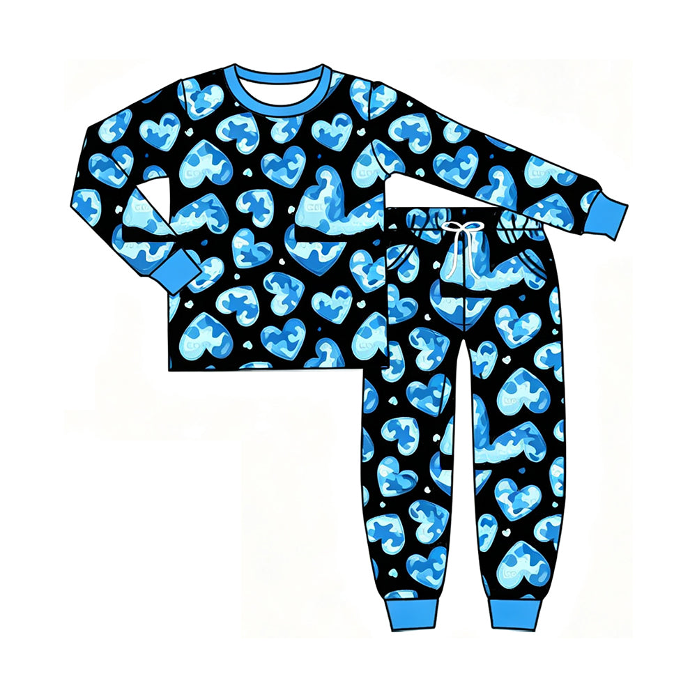Valentines day camo heart boy long sleeve pajama set outfit preorder