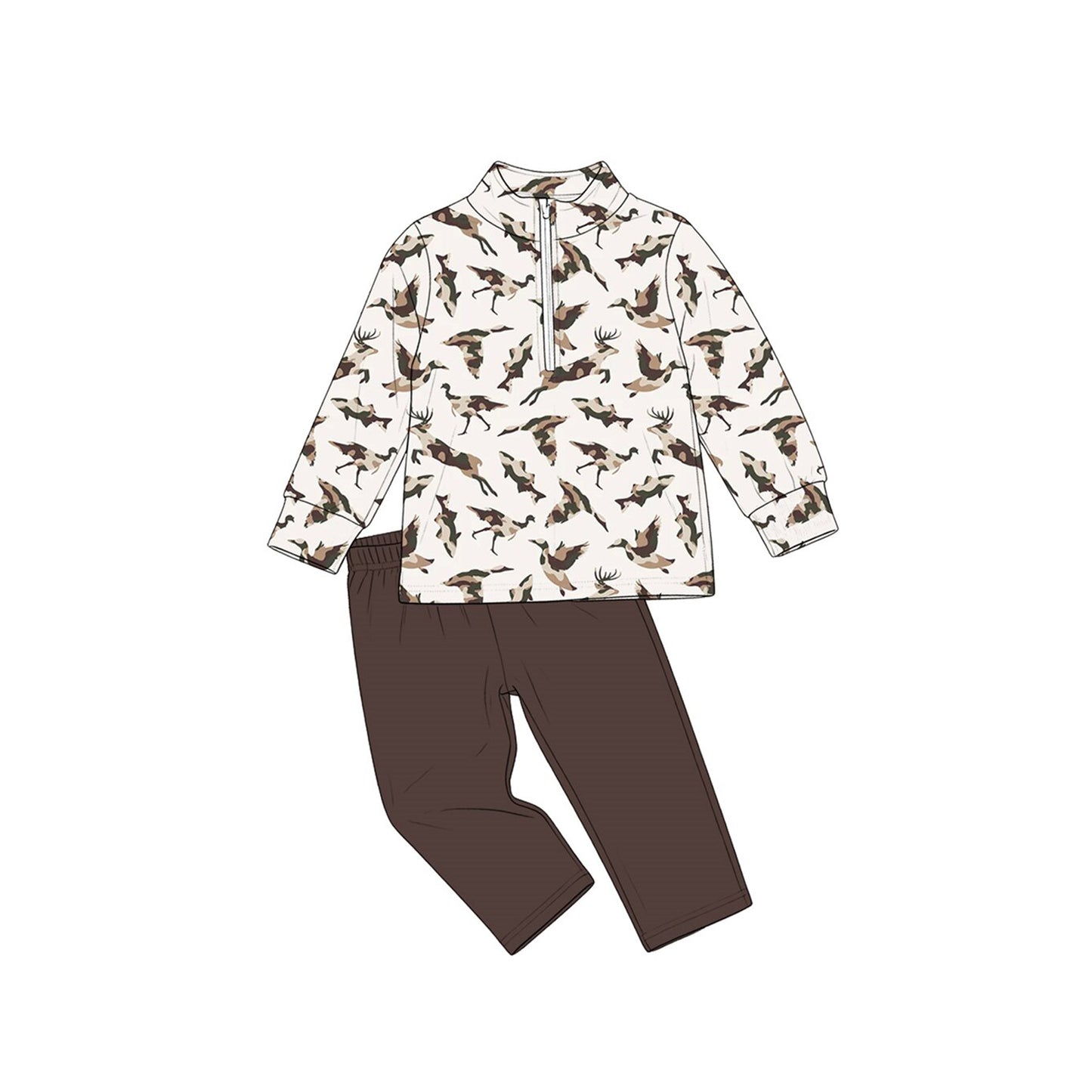 Deer duck long sleeve pullover top matching pants boys outfit preorder