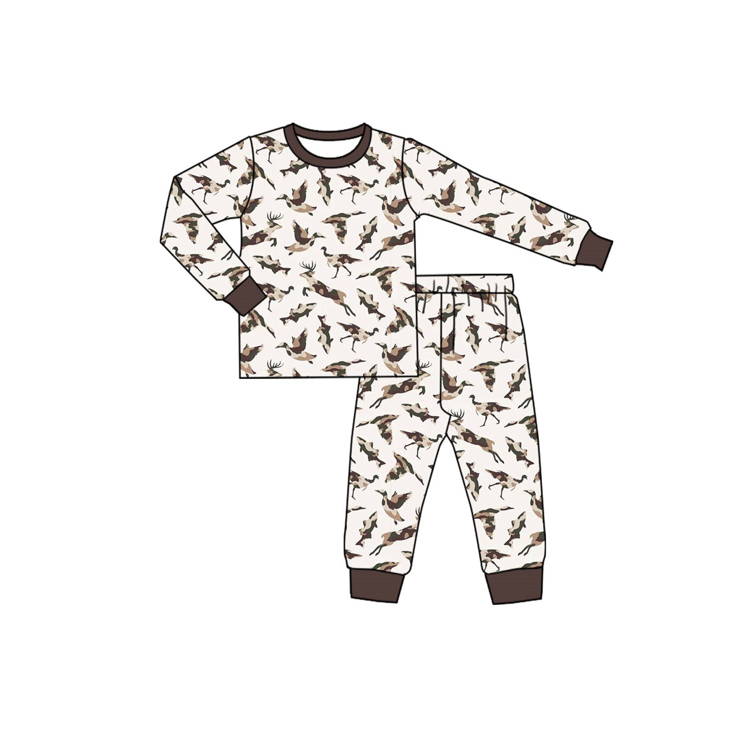Deer duck long sleeve top matching pants boys pajama set outfit preorder