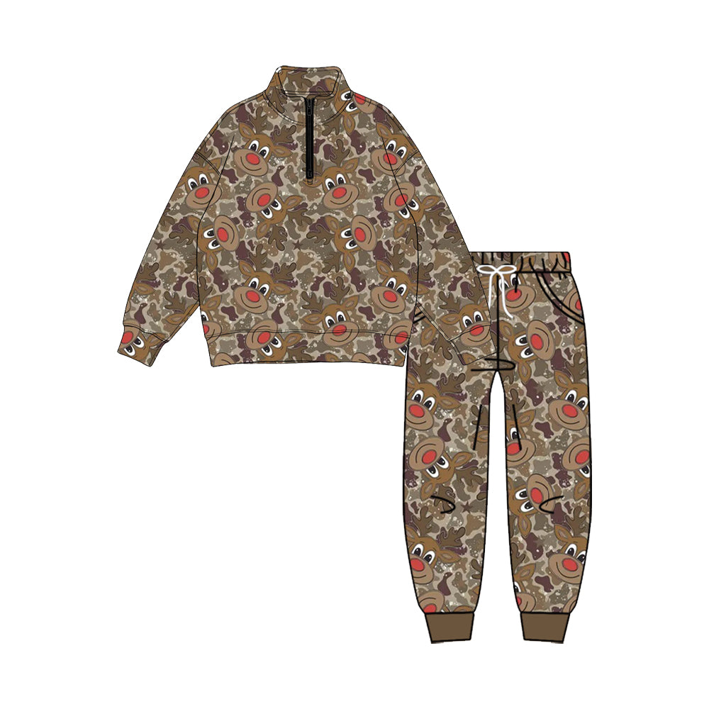 Deer print long sleeve top matching pants boys fall winter outfit preorder