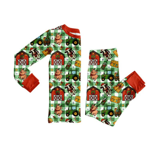 Christmas farm animal long sleeve top matching pants boys pajama set outfit preorder