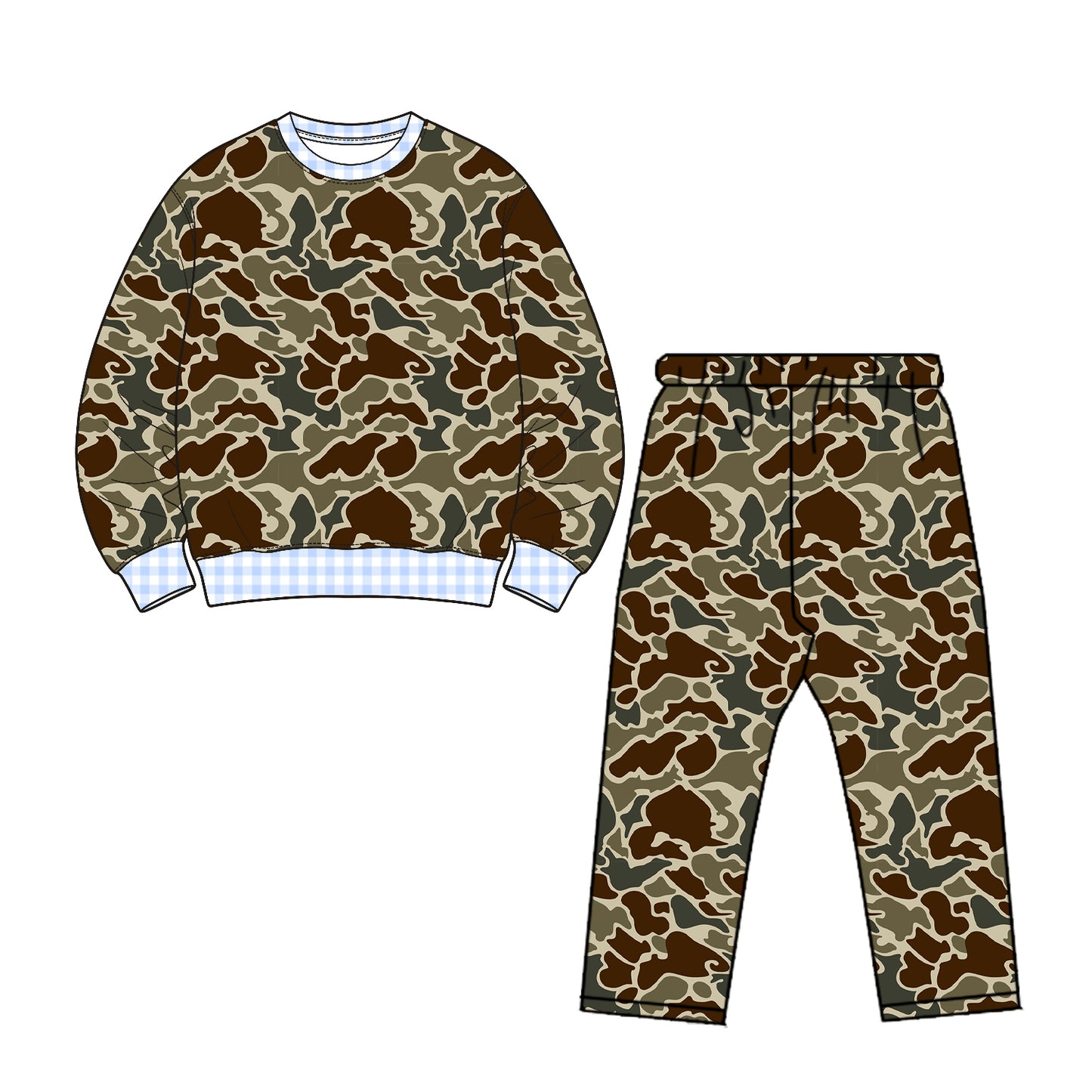 Brown camo long sleeve top matching pants boys fall winter outfit preorder