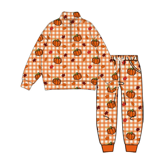Pumpkin plaid long sleeve top matching pants boy fall winter outfit preorder
