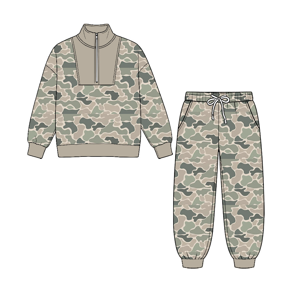 Long sleeve camo pullover top matching pants fall winter boys outfit preorder